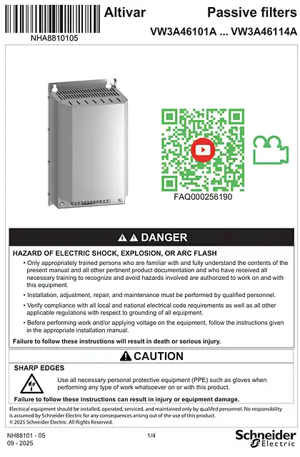 schneider施耐德Instruction Sheet_ Passive filters - VW3A46101A ... VW3A46116A